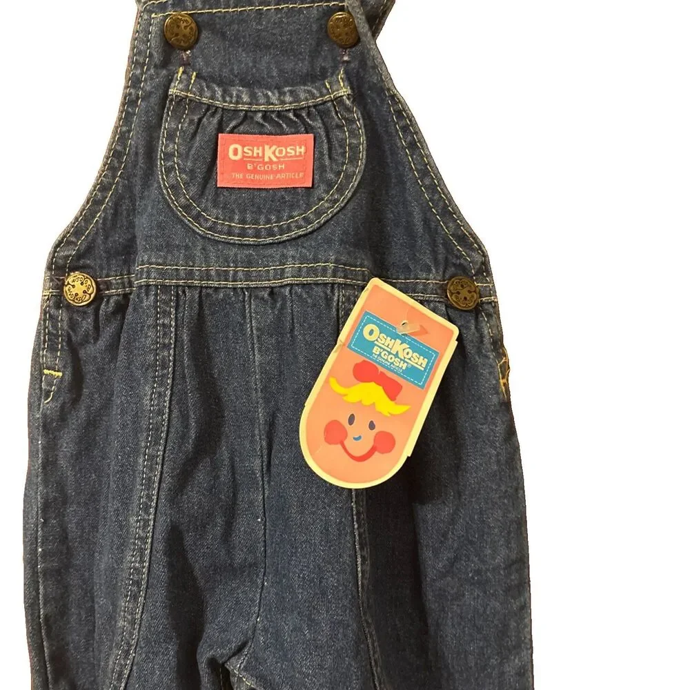 Vintage Girls OshKosh B'Gosh Denim Vestbak Overalls 6-9 M Pleated ~ USA ~ Bubble